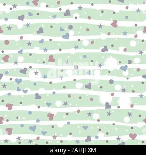 Creative Hand Drawn Seamless Pattern avec petits coeurs et boules. Illustration de Vecteur