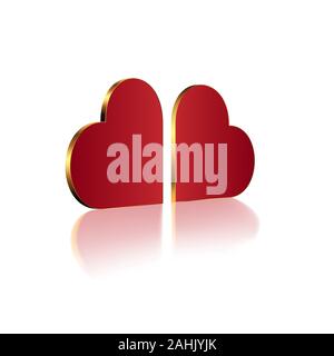 3d du coeur. Deux symboles de l'amour réaliste avec une pointe d'or et de réflexion. Pour la Saint-Valentin de l'élément de composition de message d'accueil Illustration de Vecteur