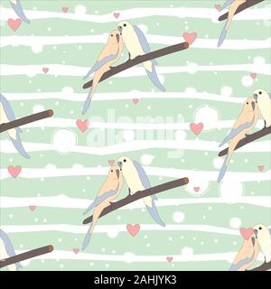 Modèle transparent avec un joli couple d'oiseaux assis sur une branche. Vector Illustration Illustration de Vecteur