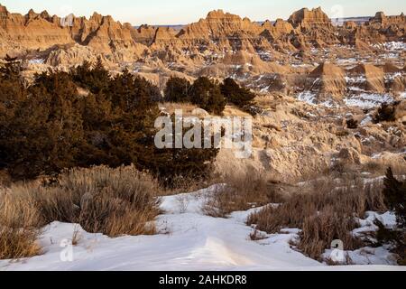 Badlands National Park in winter. Banque D'Images