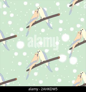 Dessiné à la main avec motif transparent beautiful couple d'oiseaux assis sur une branche.Idéal pour mariage cartes, cartes postales, t-shirts, suite nuptiale invitations, broch Illustration de Vecteur