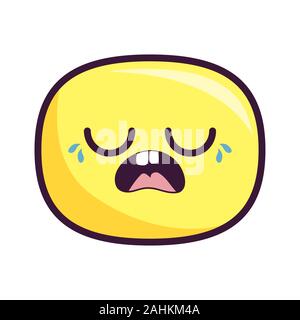 Design dessin animé ovale pleurer, expression Kawaii mignon petit personnage drôle et thème d'émoticônes Vector illustration Illustration de Vecteur