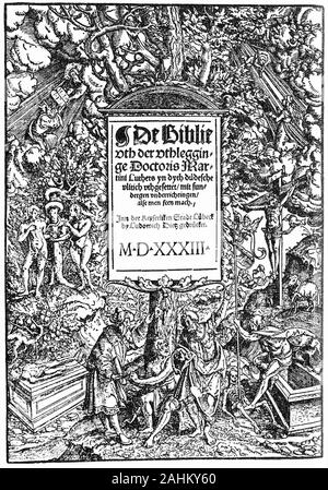 Page de titre de la traduction néerlandaise de la Bible fait à partir de la Bible allemande de Luther en 1533. Banque D'Images