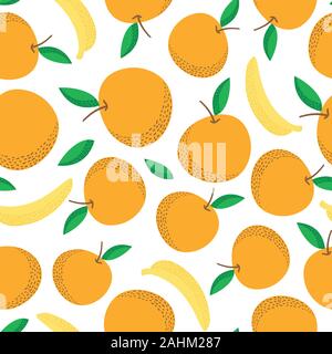 Motif transparent tropical avec des oranges et bananes. Fond répétées de fruits. Impression pour tissu lumineux de vecteur ou de papier peint. Illustration de Vecteur