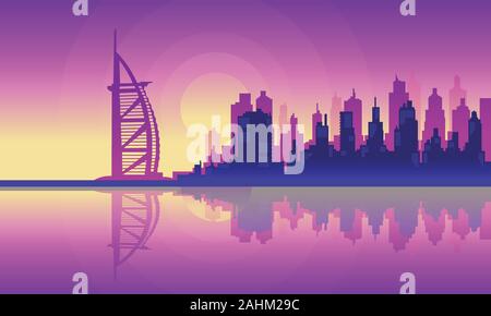 Vector Silhouette Ville de bâtiments Burj Al Arab Illustration de Vecteur