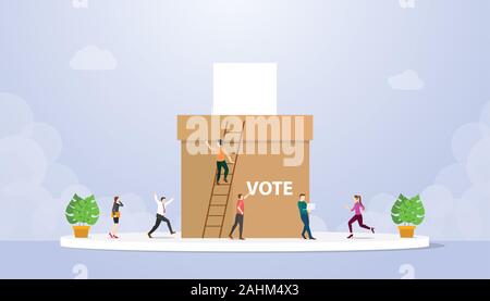 L'électeur vote concept avec les gens de donner le papier et fort avec une télévision moderne style - vector illustration Banque D'Images