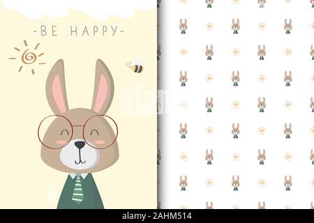 Cute bunny illustration avec motif transparent dans le fond blanc Illustration de Vecteur