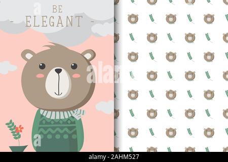 Cute Bear illustration avec motif transparent dans le fond blanc Illustration de Vecteur