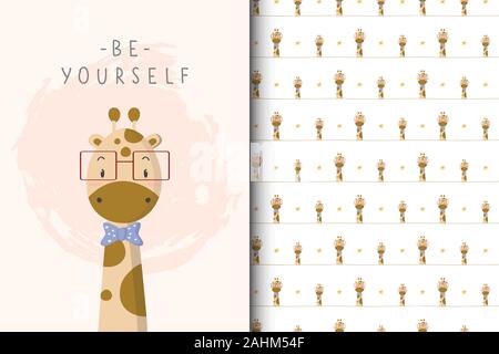 Cute giraffe illustration avec motif transparent dans le fond blanc Illustration de Vecteur
