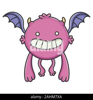 Heureux purple battant cartoon bat monster isolated on white Illustration de Vecteur