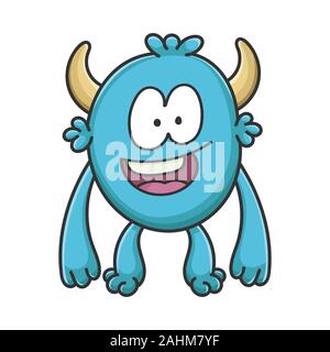 Happy smiling cartoon créature furry monster isolated on white Illustration de Vecteur