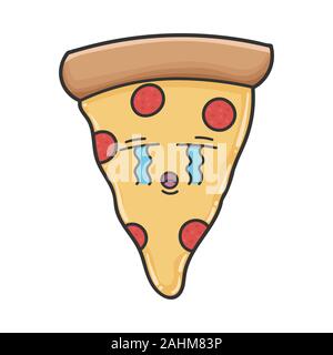 Triste à pleurer Tranche de pizza cartoon isolated on white Illustration de Vecteur