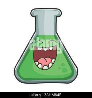 Heureux rire science test tube cartoon isolated on white Illustration de Vecteur