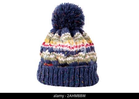 Ski Hiver bleu bobble hat Banque D'Images