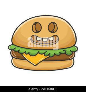 Happy Burger fromage cartoon illustration isolé sur fond blanc Illustration de Vecteur