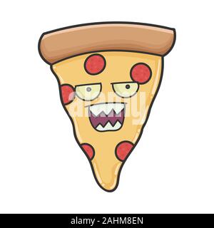 Mad en colère Tranche de pizza cartoon isolated on white Illustration de Vecteur