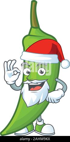 Happy green chili à Santa costume style mascotte Illustration de Vecteur