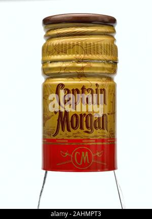 Bouchon de bouteille original Captain Morgan Spiced Rum or close up Banque D'Images