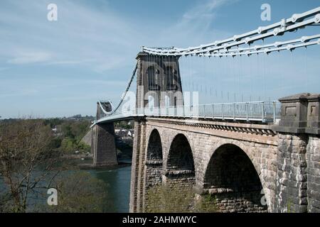 Pont suspendu de Menai, Anglesey, Pays de Galles Banque D'Images