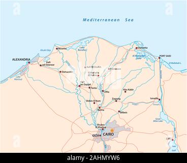 Carte de la delta du Nil, en haute Egypte Illustration de Vecteur