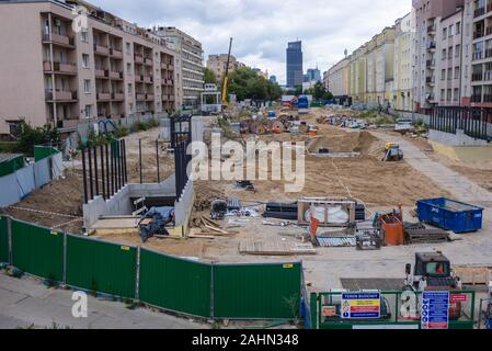 Chantier de construction de la station de métro Mlynow 2 ligne à Varsovie, Pologne Banque D'Images