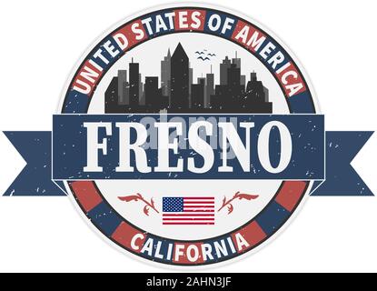 Fresno California USA Tour d'horizon de l'icône de timbres Design Ville Illustration de Vecteur