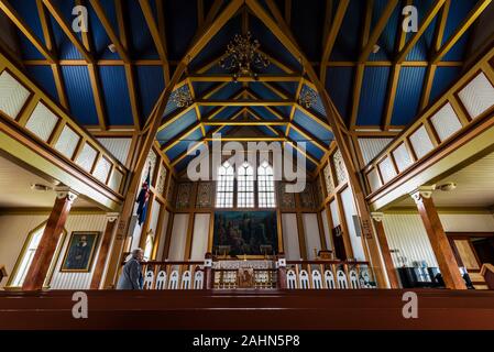 Húsavík, Islande - 16 juillet, 2018 en vue de l'église en bois de Husavik dans Nordurting ville municipalité sur la côte nord de l'Islande. Banque D'Images