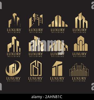 Jeu de construction de luxe modèle vecteur conception logo icône Banque D'Images