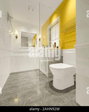 Peu de rendu 3D Salle de bains vintage jaune Banque D'Images