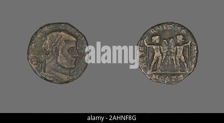 Ancienne cité romaine. Médaille représentant l'empereur Maxence. AD 306-312 AD. L'Empire romain. Le Bronze Banque D'Images