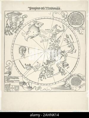 Albrecht Dürer. Carte céleste du ciel du sud (Imagine coeli meridionalis). 1515. L'Allemagne. Gravure en noir sur papier vergé ivoire Cartes du ciel et de la terre ont été l'un des premiers instruments imprimé pour être transformés en objets en trois dimensions comme des globes. A commencé avec ces deux dimensions fonctionnelles des schémas qui ont été découpés en bandes allongées globe-gore et collées sur des sphères. Bien que les cartes de Dürer des ciels du nord et du sud n'étaient pas destinés à être monté de cette façon, ils ont été copiés des centaines de fois à cette fin. Produit comme une présentation cadeau ainsi que d''une vue sur le terrest Banque D'Images