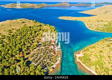 Le parc national des îles Kornati étonnante vue aérienne de l'archipel, le paysage de la Dalmatie, Croatie Banque D'Images