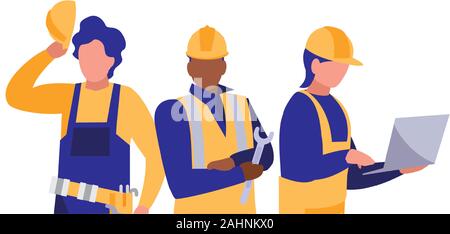 Les hommes bâtisseurs architectes et ingénieurs conception d'ouvrier d'entretien de travail Construction atelier de réparation et d'emploi thème progrès Vector illustration Illustration de Vecteur