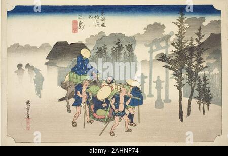 Utagawa Hiroshige. Mishima Morning Mist (Mishima, asagiri), de la série Cinquante-trois Stations du Tokaido Tokaido gojusan tsugi (route no uchi), également connu sous le nom de l'édition Hoeido Tokaido. 1828-1839. Le Japon. Estampe oban couleur ; Banque D'Images