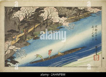 Utagawa Hiroshige. Les fleurs de cerisier en pleine floraison à Arashiyama manka (Arashiyama), de la série Lieux célèbres à Kyoto (Kyoto meisho no uchi). 1829-1839. Le Japon. Estampe oban couleur ; Banque D'Images