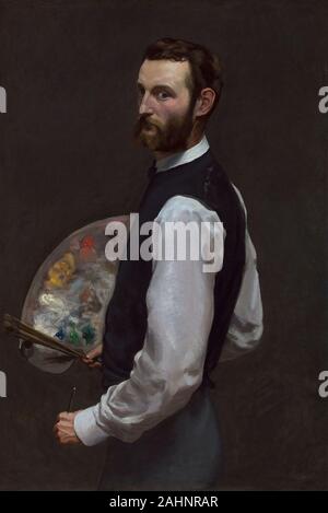 Frédéric Bazille. Self-Portrait. 1865-1866. La France. Huile sur toile Frédéric Bazille était dans son milieu de la vingtaine lorsqu'il a exécuté cette direct saisissante, auto-portrait. Représenté sur un fond sombre avec seulement sa palette et pinceaux pour indiquer sa profession, il regarde le spectateur comme si pris au dépourvu. Le chevalet et la toile invisible doit être situé immédiatement en face de l'artiste et à notre gauche.Au cours de sa brève carrière, qui a pris fin quand il a été tué dans l'exercice de ses fonctions pendant la guerre franco-prussienne, Frédéric Bazille a produit environ 70 peintures, 4 d'entre eux d'auto-portraits. Il a créé ce travail whi Banque D'Images