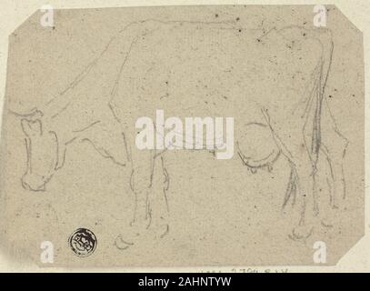 Le pâturage des vaches (recto) ; tête d'Animal (verso). 1800-1899. United Kingdom. Le charbon de bois (recto et verso) sur papier vergé chamois Banque D'Images