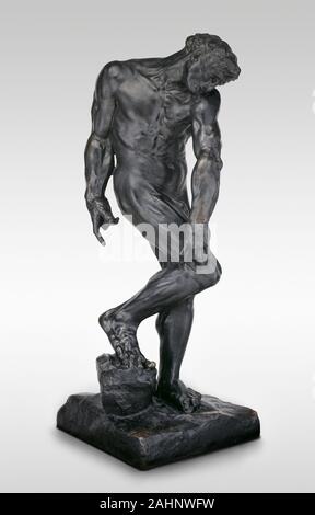 Auguste Rodin. Adam. 1876-1886. La France. Bronze patine brune sombre avec des marques très Auguste Rodin figure expressive d'Adam était initialement destiné à être couplé avec une sculpture d'Eve, un portail en bronze sculptée d'accompagnement commandé par le gouvernement français pour le Musée de Arts Décoratifs, Paris. Pour cette entreprise monumentale, qu'il a intitulé Les Portes de l'enfer, Rodin se tourna vers passé maîtres italiens. Création d'Adam de Michel-Ange sur le plafond de la chapelle Sixtine à Rome (1508-12) a inspiré la pose d'objet de Rodin. La tournée Rodin et Adam inclinables transférés Banque D'Images