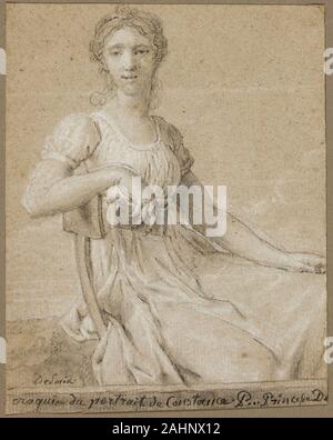Jean Baptiste François Désoria. Croquis du portrait de Constance Pipelet (recto) ; Tête de Femme (verso). 1778-1832. La France. Craie noire avec dessouchage, rehaussée de craie blanche (recto et verso) sur papier vergé chamois Banque D'Images