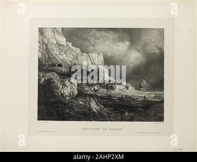 Eugène Isabey. Près de Dieppe, une plaque de 6 marines. 1833. La France. Lithographie en noir sur papier gris clair Chine, fixées sur papier vélin ivoire Banque D'Images