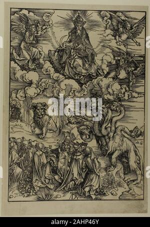 Albrecht Dürer. La Bête à deux cornes comme un agneau, de l'Apocalypse. 1496-1498. L'Allemagne. Gravure en noir sur papier vergé beige Banque D'Images