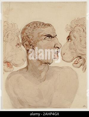 Thomas ROWLANDSON. Tête et deux Lions. 1756-1827. L'Angleterre. Plume et pinceau de lavis, plus de traces de graphite, sur papier vélin ivoire Banque D'Images