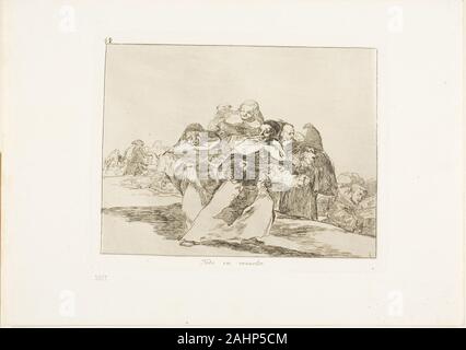 Francisco José de Goya y Lucientes. Tout est sens dessus dessous, la plaque de 42 des désastres de la guerre. 1815-1820. L'Espagne. L'eau-forte, Burin et de lustrage sur vélin ivoire avec bords dorés Banque D'Images