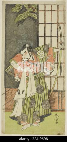 Katsukawa Shunsho. L'Acteur Otani II III comme Kawazu Saburo pas dans la pièce Myoto-giku Izu no Kisewata Ichimura, joué au théâtre dans le onzième mois, 1770. 1765-1775. Le Japon. Gravure sur bois en couleur ; hosoban ; d'un multisheet composition Banque D'Images