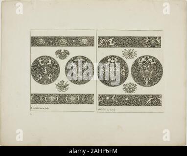 Simon Gribelin, II. Six enfants, de la plaque de l'ornement du livre. 1704. La France. Gravure sur papier Simon Gribelin II est charmant ensemble de 12 gravures représente un livre de l'ornement qui pourraient être copiées par les artistes et les amateurs de lu. Les images détaillées dans le nouveau livre de l'Ornement utile à tous les artistes alternent entre cadres sinueux avec cartouches et historiques et mythologiques plus schématiques des images dans la forme de médaillons, rubans, et des bijoux. Banque D'Images