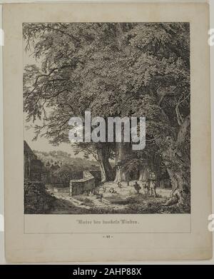 Johann Wilhelm Schirmer. Sous l'ombre des tilleuls. 1838. L'Allemagne. Gravure sur papier vélin ivoire Banque D'Images