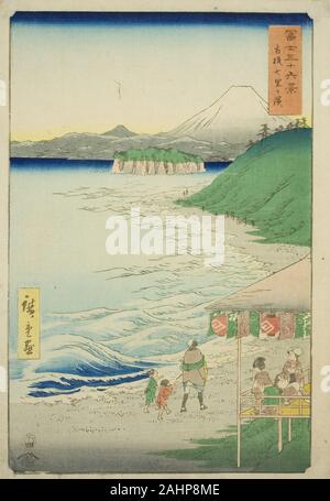 Utagawa Hiroshige. Shichiri Beach dans la province de Sagami (Shichirigahama Sagami), de la série trente-six vues du Mont Fuji (Fuji sanjurokkei). 1858. Le Japon. Estampe oban couleur ; Banque D'Images