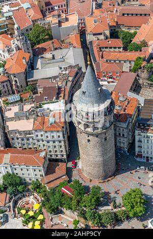 Istanbul, Turquie - 9 juin, 2013 ; paysage d'Istanbul à partir d'hélicoptères. Vue de la tour de Galata à partir d'hélicoptères. La prise de vue depuis l'hélicoptère. Banque D'Images