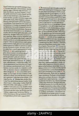 Burchard du Mont Sion (auteur). Folio 17 de Burchard de Sion est De locis ac mirabilibus mundi, ou une enseigne la géographie. 1450-1470. La France. Folio d'un manuscrit partiel avec des lettres ornées et autres décorations à la détrempe et feuille d'or, et avec des inscriptions en latin en noir et l'encre brune, a jugé à la lumière l'encre brune, sur vélin Banque D'Images