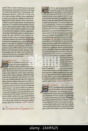 Burchard du Mont Sion (auteur). Folio 10 de Burchard de Sion est De locis ac mirabilibus mundi, ou une enseigne la géographie. 1450-1470. La France. Folio d'un manuscrit partiel avec des lettres ornées et autres décorations à la détrempe et feuille d'or, et avec des inscriptions en latin en noir et l'encre brune, a jugé à la lumière l'encre brune, sur vélin Banque D'Images